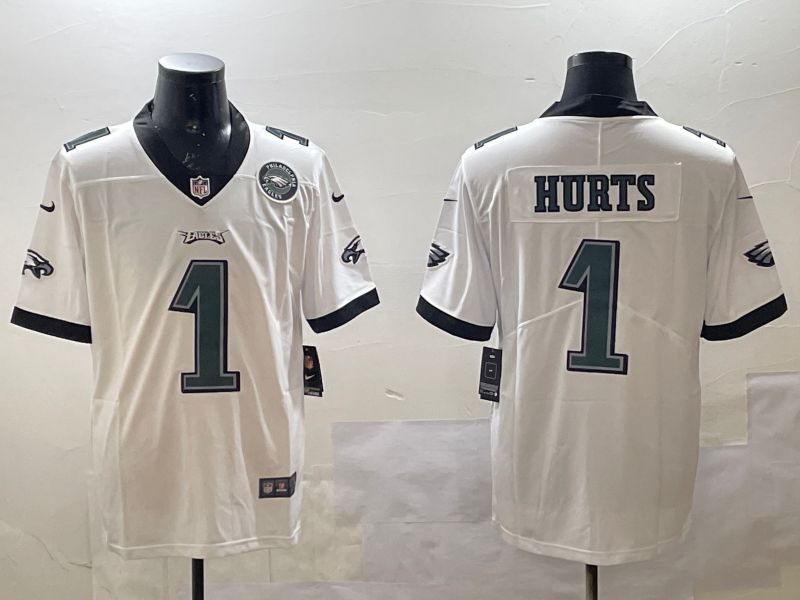 Men Philadelphia Eagles #1 Hurts White 2025 Nike Vapor Limited NFL Jersey style 3